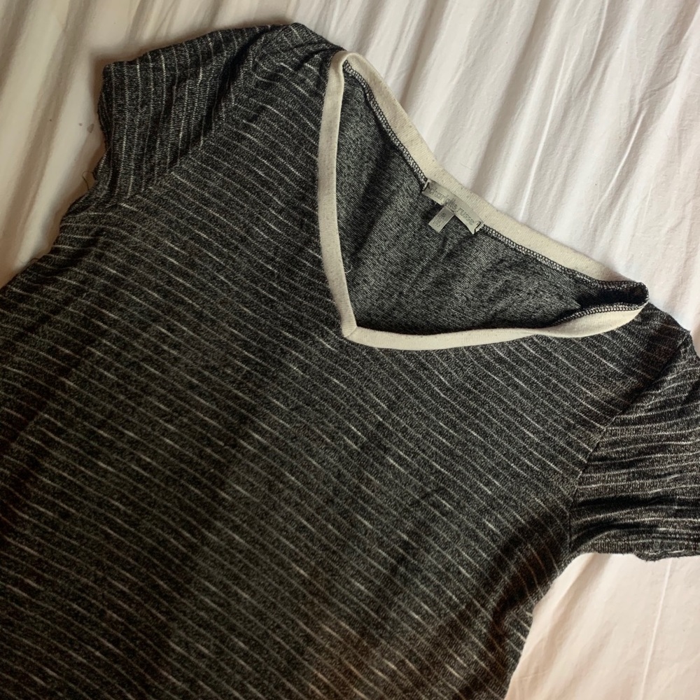 Grey and White Striped Vneck Shirt
